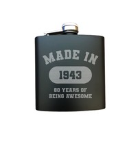 80th Birthday Gift Engraved Steel Flask - Made in 1943 80 Years of Being Awesome - £11.98 GBP
