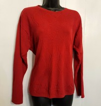Crystal Kobe Sweater Red Cotton Blend Knit Top size Large - £14.72 GBP