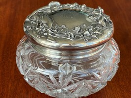 ART NOUVEAU STERLING SILVER ABP CUT CRYSTAL GLASS DRESSER JAR LADY CUPID... - $365.31
