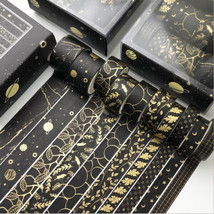 10 Rolls Black/Gold Washi Tape Set For Journaling Scrapbooking Journal New - £14.01 GBP