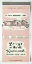 Berry&#39;s on the Hill Restaurant - Orangeburg, South Carolina 30FS Matchbook Cover - £1.39 GBP