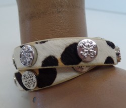 RC RUSTIC CUFF Meagen Calfskin Snow Leopard Double Wrap Bracelet Apx 15&quot; Long - $24.75