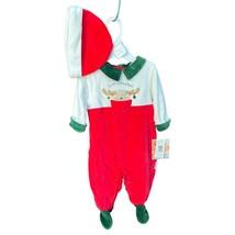 Vintage Infant Size Newborn to 6 Months Red Velour Baby Christmas Outfit... - $11.75