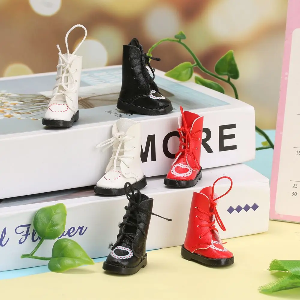 1 Pair Doll toy Boots PU Leather Boots Heart Bandage Mini Shoes Handmade - $12.47+