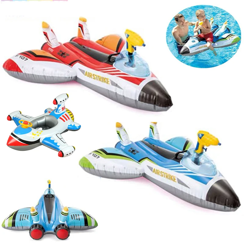 Baby Summer Swimming Rings Inflatable Airplane Fighter Water Gun Yacht Toddler - £23.62 GBP+