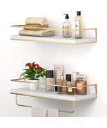 Floating Shelves Wall Mounted Hanging With Golden Towel Rack White NEW - £28.89 GBP