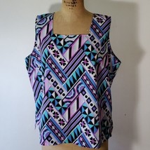 Bob Mackie Blouse  Size L Tank Jewel Tones Wearable Art Pattern Square Neck - £19.58 GBP