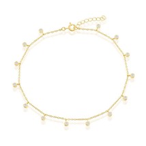 Sterling Silver Bezel-Set CZ Charms Anklet - Gold Plated - £29.06 GBP