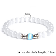 8mm white Cat Eye stone Beads Bracelet with Lucky dragonfly Dog claw butterfly P - £10.51 GBP