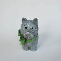 Pig Figurine, Gray Concrete-look Piggy with Green Bow, Resin 3" Animal Figure image 4
