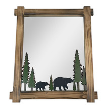 26-Inch High Black Bears Wood and Metal Forest-Inspired Decorative Wall Mirror - £54.34 GBP