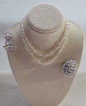 Vtg Faceted Acrylic Beads Necklace Clip-on Earrings Brooch Costume Jewelry Set - £15.03 GBP