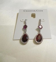 Charter Club 1-3/4&quot; Silver-Tone Red Crystal Drop Earrings F209 $29 - $14.39