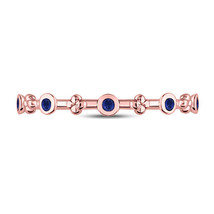 10kt Rose Gold Womens Round Blue Sapphire Dot Flower Stackable Band Ring 1/ - £113.18 GBP