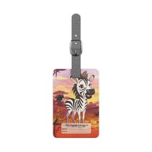 Luggage Tag  for Kids Cartoon Zebra in Safari | Rectangle Saffiano Polye... - £15.61 GBP