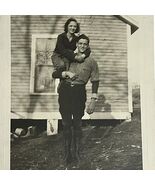 Vtg 1930s Photo Strongman Holding Woman Couple Snapshot B&amp;W Embossed Border - $23.75