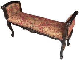 Bench Carved French Legs Medallion Serpentine Arms Red Chenille Designer Fabric - £790.41 GBP