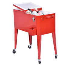 80 Quart Red Outdoor Patio Cooler Cart Ice Beer Beverage Portable Chest ... - £201.80 GBP