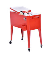 80 Quart Red Outdoor Patio Cooler Cart Ice Beer Beverage Portable Chest ... - £201.38 GBP
