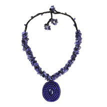 Breathtaking Purple Round Amethyst Mosaic Medallion Pendant Necklace - £26.09 GBP