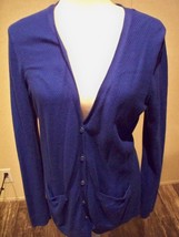 Talbots Lady&#39;s Cardigan Sweater M Blue Long Sleeve Pockets Button Front - £11.65 GBP