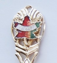 Collector Souvenir Spoon Canada Alberta Calgary Maple Leaf Cloisonne Goldtone - £3.94 GBP