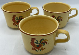 Taylor Smith &amp; Taylor Reveille Rooster Set 3 Coffee Cups  Yellow Ovenproof Nice - £23.49 GBP