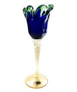 Art Glass Vase Candle Holder Murano Italy Green Blue White Crystal 14” Tall - $82.25 CAD