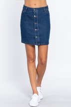 Buttoned Stretch Denim Mini Skirt_ - £15.14 GBP