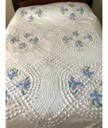 True Vintage 1950s  Flower  Rings Chenille  Bed Spread  96 x 105 queen-king - $94.05