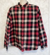 Eddie Bauer Flannel Mens Red Black Check Outdoors Cotton Size XXL Long S... - £19.45 GBP