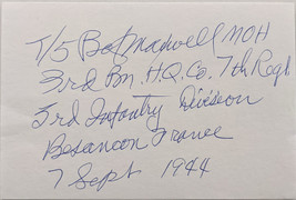 WWII Medal of Honor Recipient Robert D. Maxwell signed note - £39.54 GBP