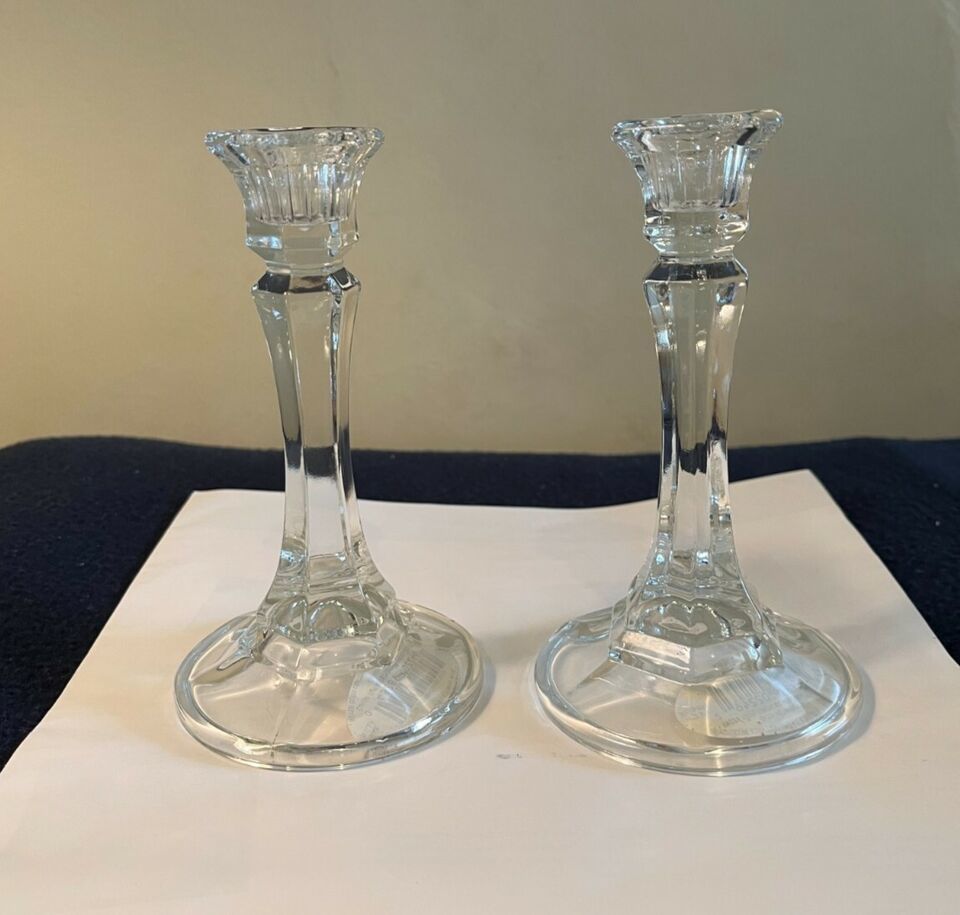 NEW Beautiful Art Deco Clear Two 6" tall Candle-lite Indiana Candlestick Holders - £7.46 GBP