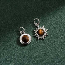 S925 Sterling Silver Plated Tiger Eye Stone Sun Pendant DIY Crystal Pear... - €10,14 EUR+