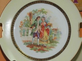 Handled Decorative Plate 9.5&quot; Rococo style Man &amp; Woman marked Germany cu... - £11.31 GBP