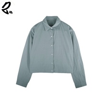 Women&#39;s pure cotton solid color long-sleeved short shirt with rubber ban... - $45.99