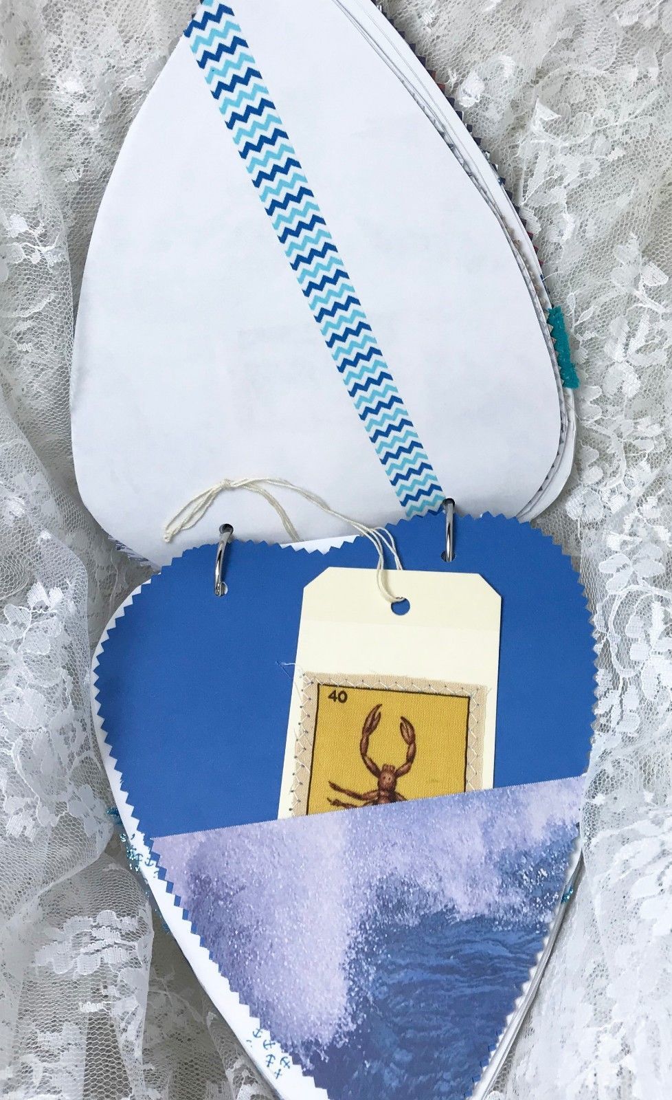 Heart Shaped Junk Journal "Sailing" Wood Storage Box - 7.5" x 6.5" x 1" - 100+P Item image 8