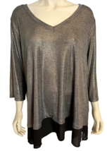 Karen Kane Women&#39;s Metallic V-Neck 3/4 Sleeve Top Gold/Black 3X - $23.74