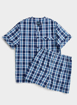 MAJESTIC Seaside Check Button Shirt &amp; Shorts Pyjama Set Blue ( S ) - £93.30 GBP