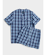 MAJESTIC Seaside Check Button Shirt &amp; Shorts Pyjama Set Blue ( S ) - £95.16 GBP