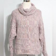 American Rag Cie Sweater Large Cream Pink Marled Fuzzy Cowlneck Eyelash - $452.20 MXN