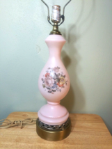 Pink Satin Glass Lamp With Moriage And Roses 20” Tall - £46.51 GBP