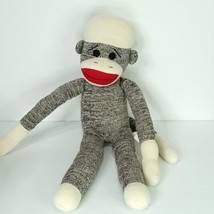 Sock Monkey Plush Red Grey White Stuffed Animal Large 19&quot; Long  - $24.74