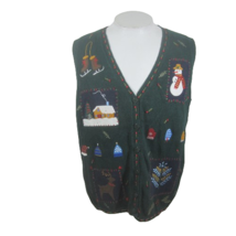 Capacity Women Sweater Vest Ugly Christmas green sz 1X applique embroidery VTG - £22.02 GBP