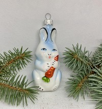 Bunny with carrot glass Christmas handmade ornament, Christmas glass decoration - £11.20 GBP