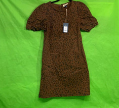 Women’s Leopard Print Puff Short Sleeve Structured Denim Dress Universal... - $17.99