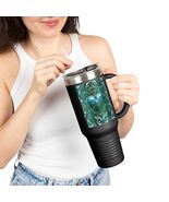 Victorian Steampunk Heart Lock 40oz Insulated Tumbler Filigree Teal Roses - $61.00