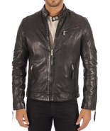 Mens Leather Jacket Stylish Genuine Lambskin Motorcycle Bomber Biker Jac... - $117.50