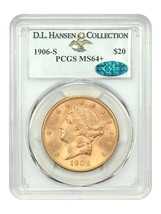 1906-S $20 PCGS/CAC MS64+ Ex: D.L. Hansen - £12,590.08 GBP