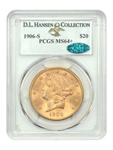 1906-S $20 PCGS/CAC MS64+ ex: D.L. Hansen - £12,371.20 GBP